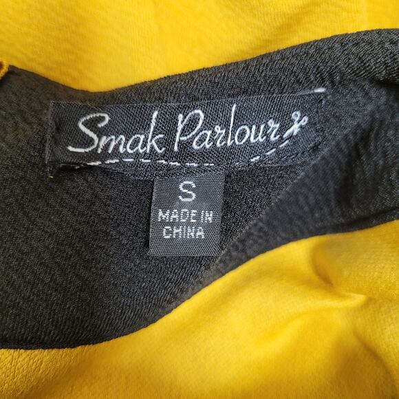 Smak Parlour Mustard Yellow Fit & Flare Dress S Retro Mod Contrast Trim - Picture 8 of 9